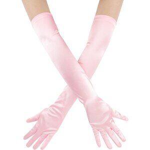 Women's Evening Pink Long Satin Gloves Elbow Length Formal Party Prom Wear